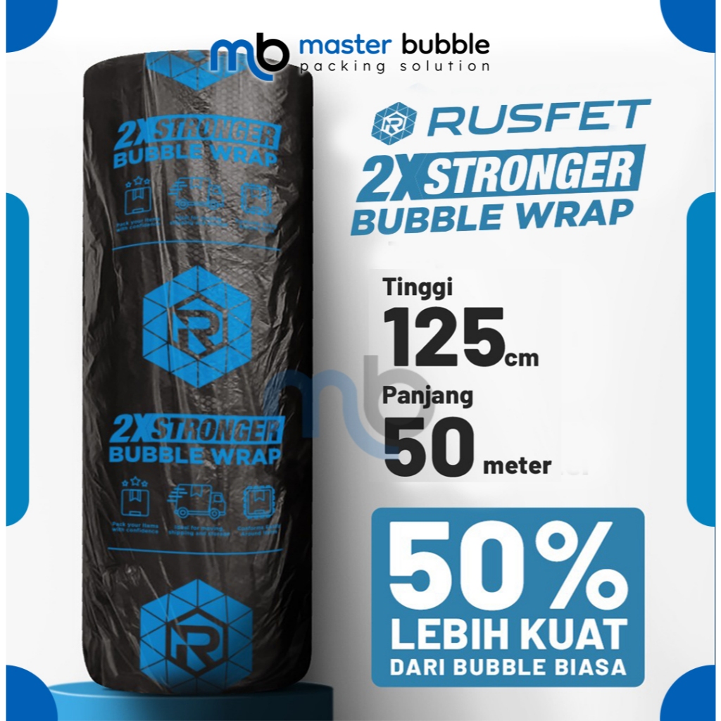 

Plastik Pembungkus Bubble Wrap RUSFET HITAM Berat 3Kg 125cm x 50meter Kualitas Super Premium Tebal