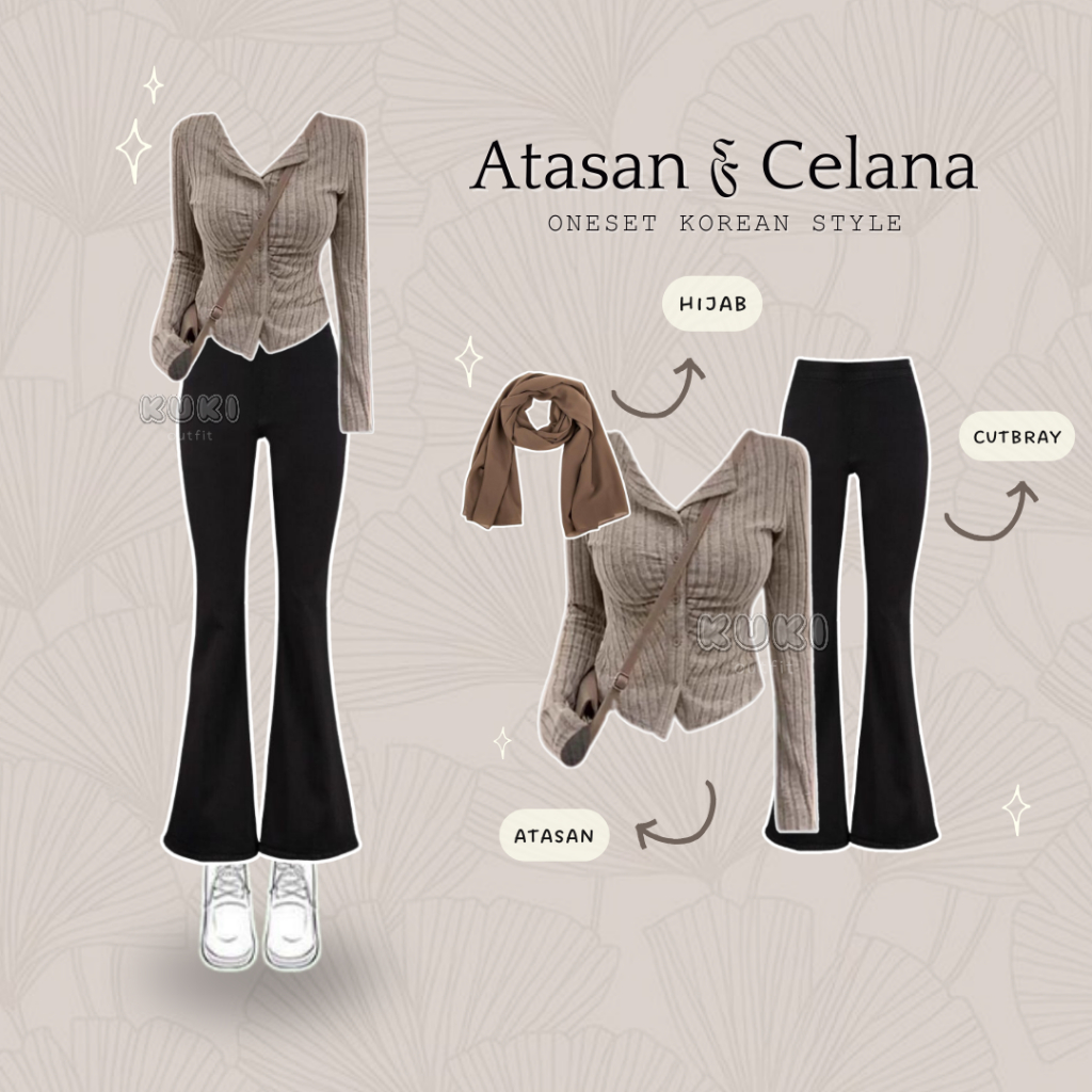 One Set Wanita Korean Style ( Sweater Rajut Celana Cutbray ) Hot Pants Outfit Wanita Kekinian - KK85