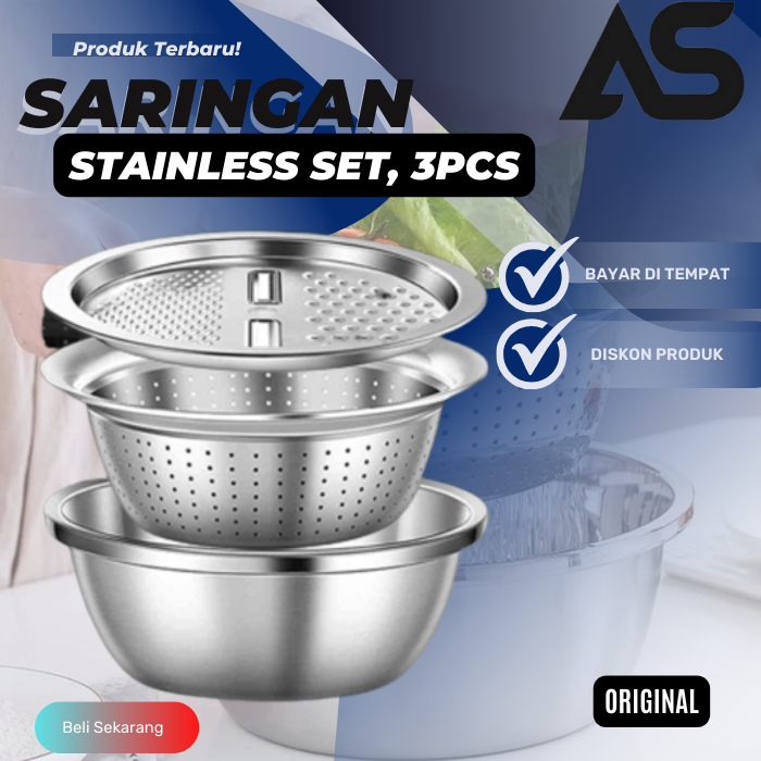Baskom Parutan Stainless 3 in 1 Parutan Serbaguna Parutan Sayuran Keju Saringan Stainless Steel