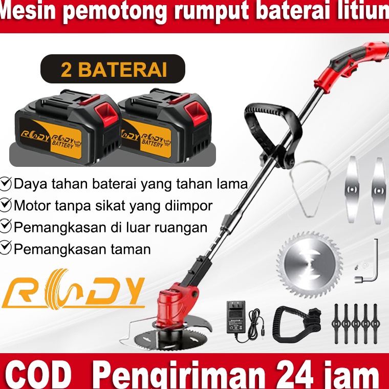 Bagus Dipakai RUNDY Mesin potong rumput batrai Mesin pemotong rumput listrik pemotong rumput elektri