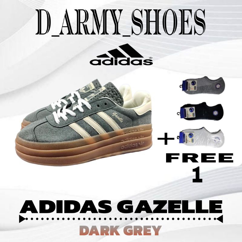 Sepatu Casual Wanita Adidas Gazelle Bold Dark Grey Free Kaos Kaki