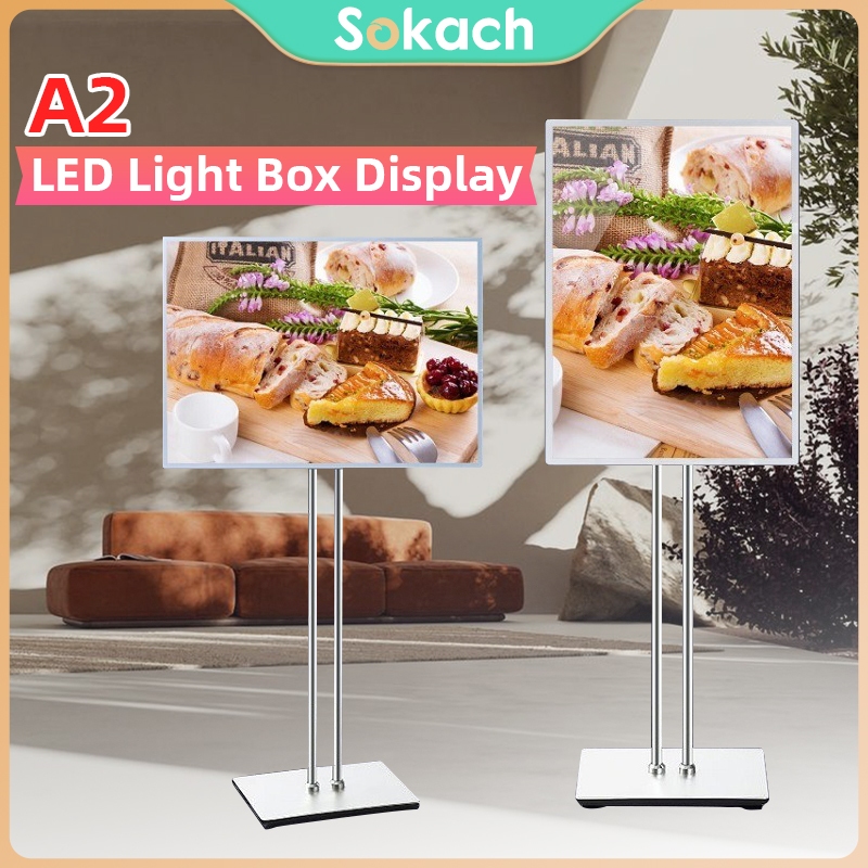 Standing Poster A2 Slim Light Box LED Standing Sign Frame Stainless Welcome Sign Cafe Restoran BB