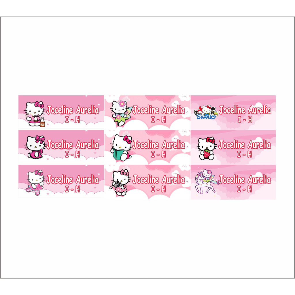 

stiker label nama water proof tahan air vinyl size 4,5x1,7cm hello kitty sanrio