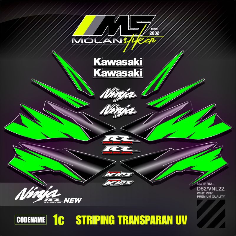 Decal Sticker Striping Variasi Tansparan Uv Ninja RR New 150 2Tak 2012-2017 Ninja RR SE Spesial Edis