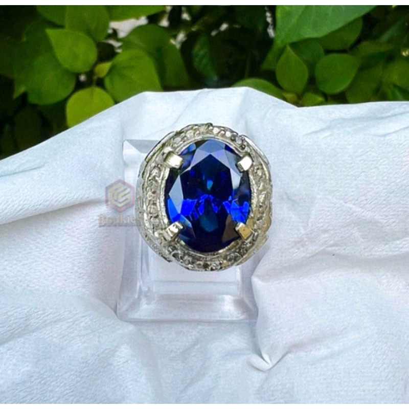 Cincin batu Akik Cutting Blue Shapire/Safir chattam natural top HQ