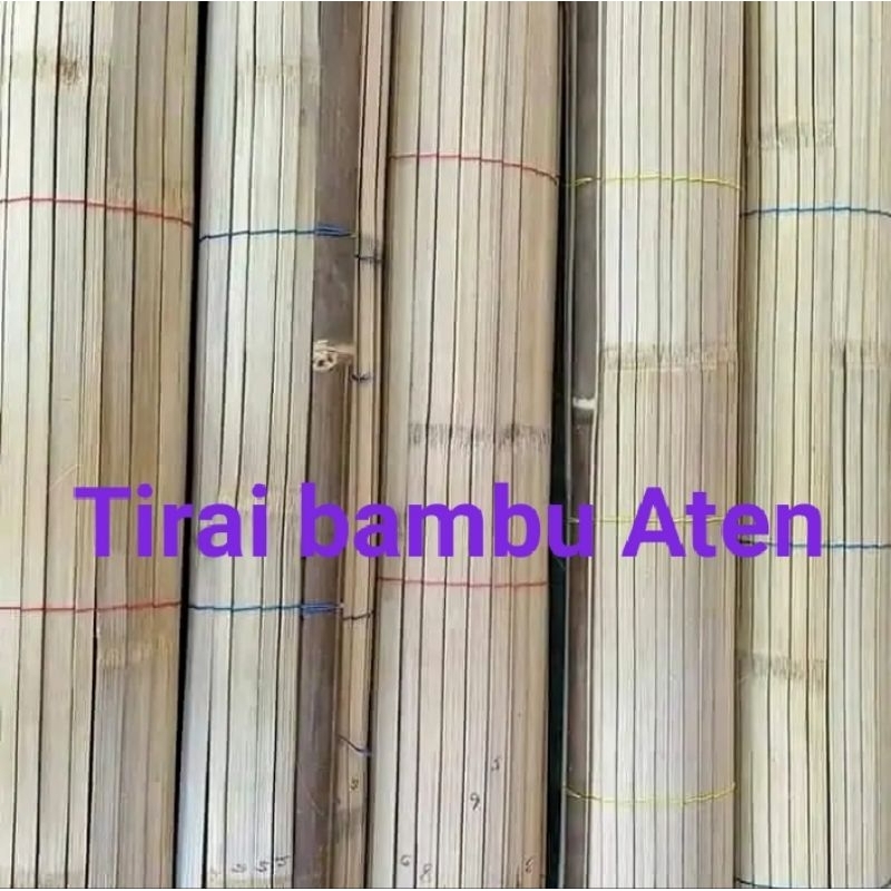 Tirai Bambu Putihan plus katrol dan tali gulung