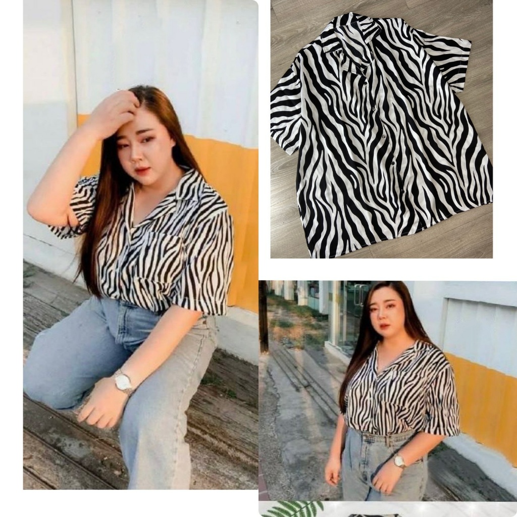 kemeja jumbo wanita motif zebra Ld 130 lengan pendek 7302