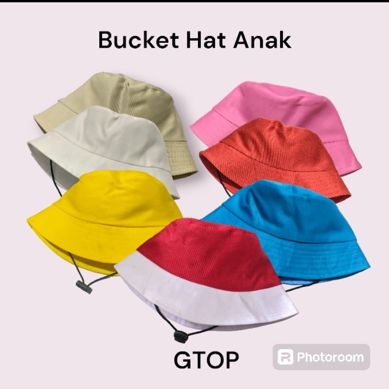 Gratis Ongkir Topi Bucket Anak Royal Drill Merah Putih