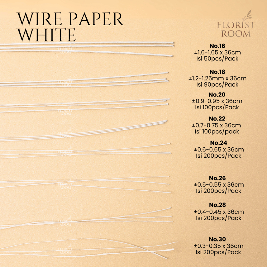 

Kawat Putih Kertas No. 16 18 20 22 24 26 28 30 - Floral Wire - Cake Wire - FLorist Bakery