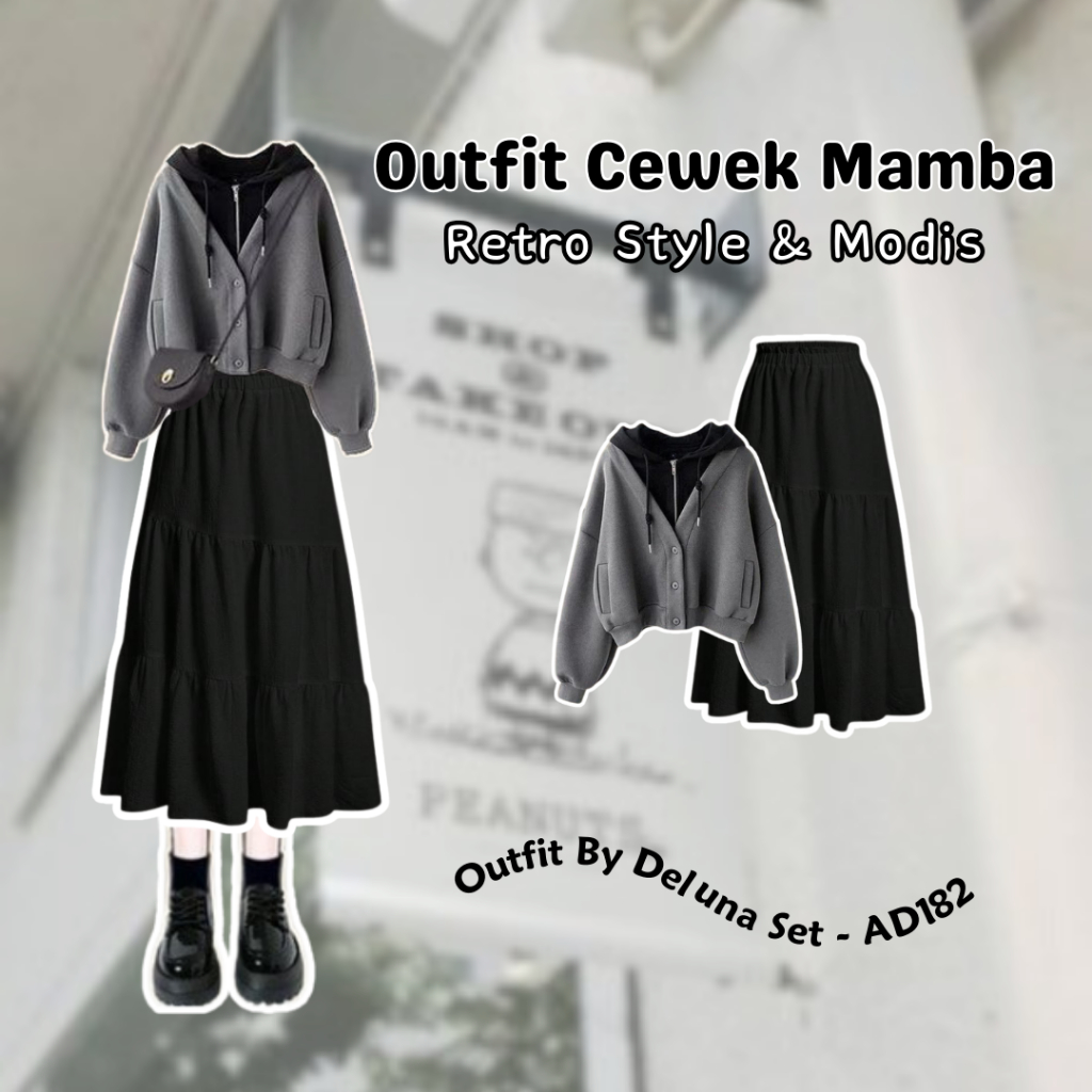 One Set Wanita Kekinian Korean style Casual Setelan Rok Buat Ngedate Nongki Rok Jaket Set - AD182
