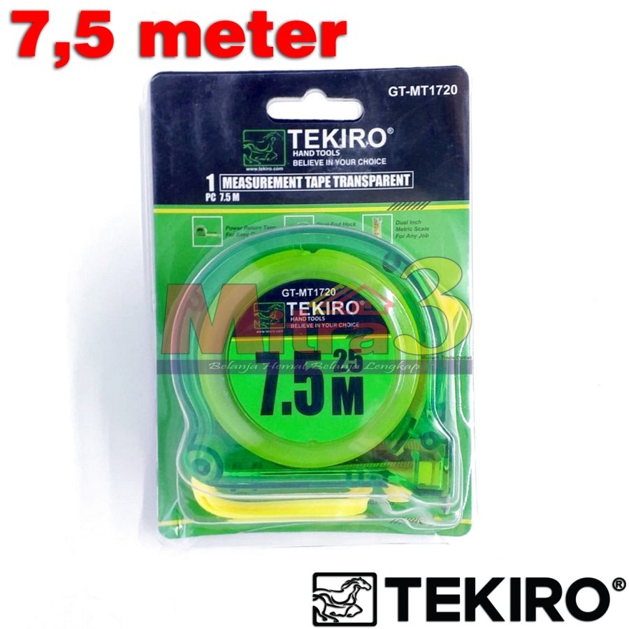 Meteran TEKIRO 7,5 meter Transparan / Alat Ukur 7.5M Measurement Tape