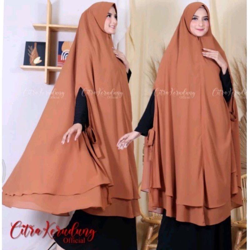 Khimar Syari JUMBO DOBEL LAYER Model Belah Samping Tali Bahan Ceruty Babydolls Premium 2 Lapis Layer