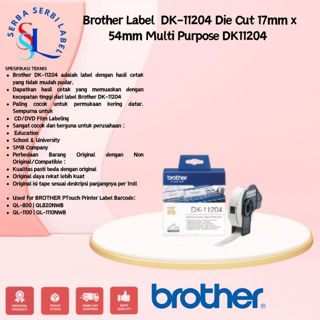

BROTHER DK-11204 Die Cut 17mm x 54mm Multi Purpose Label DK11204
