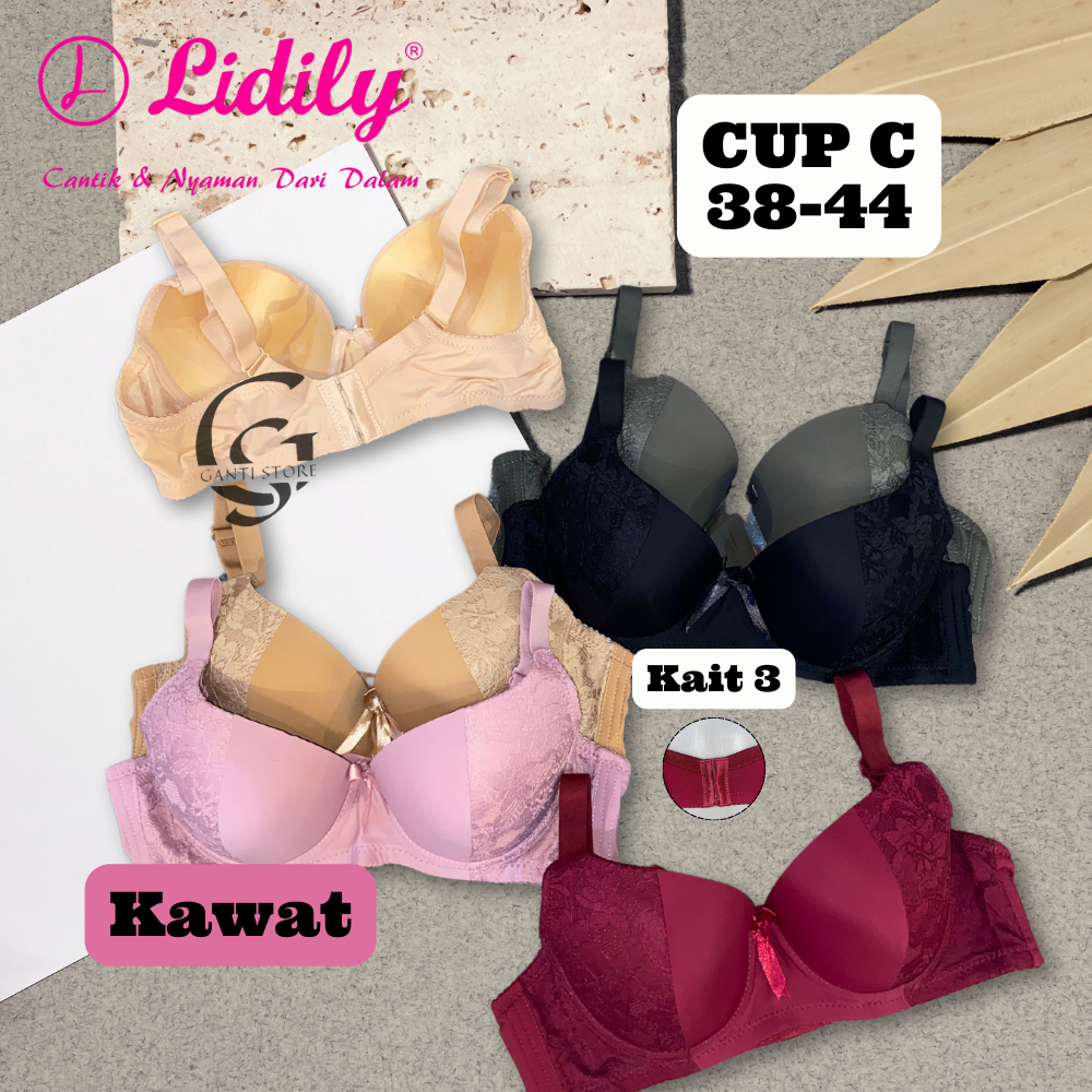 Bra BH Jumbo Lydyly Kait 3 Motif Renda Cup Besar Kawat Busa Tipis Tali Lebar