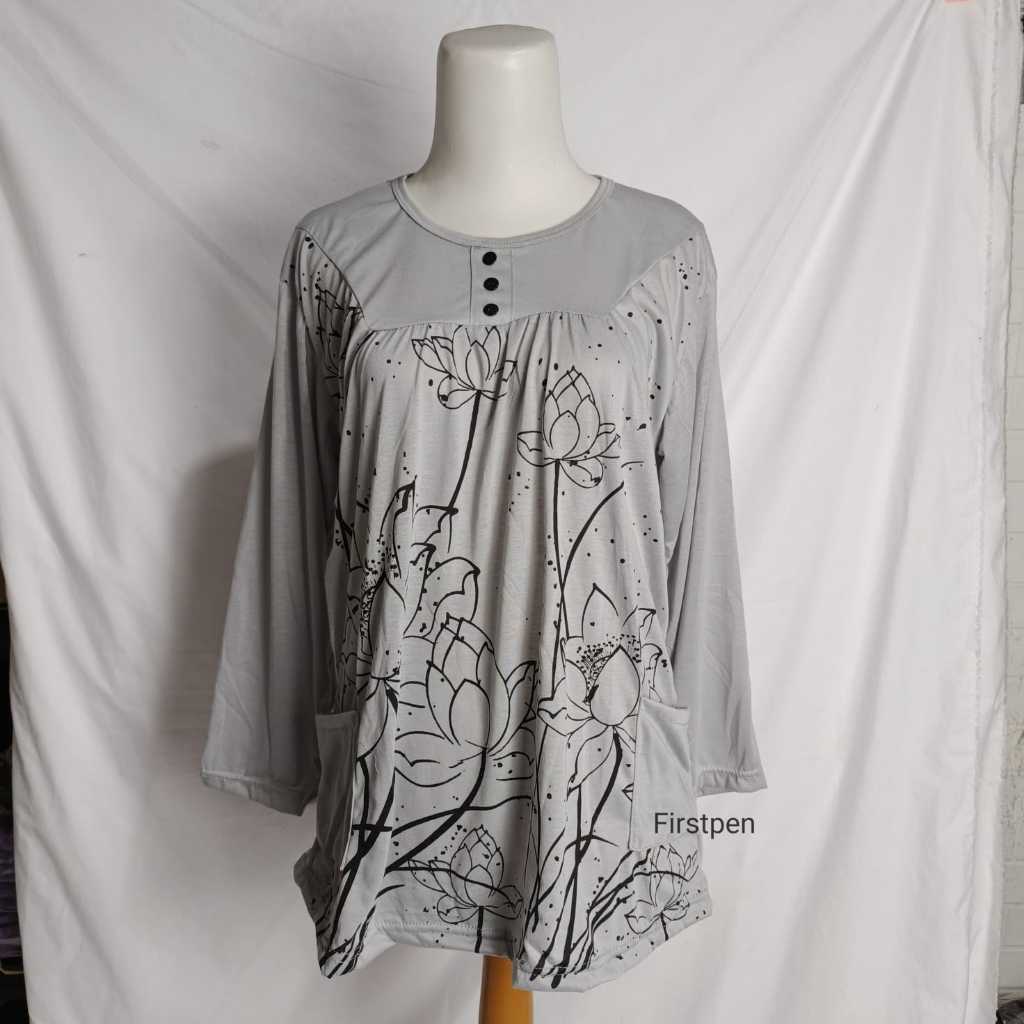Kaos Motif Bunga Lengan Panjang Wanita
