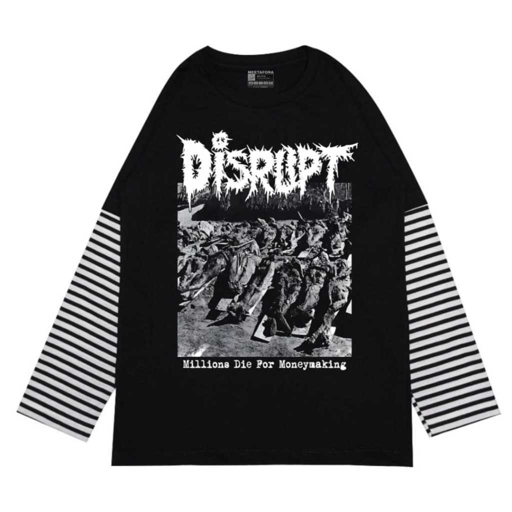Metafora Tshirt Disrupt Longsleeve Vintage Kaos lengan Panjang Layer Hitam
