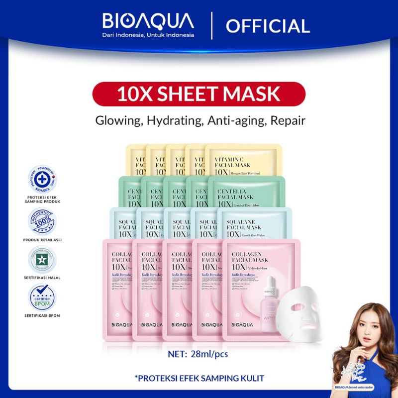 BIOAQUA Sheet Mask Paket Effect 10X Essence Masker Muka Glowing Masker Wajah