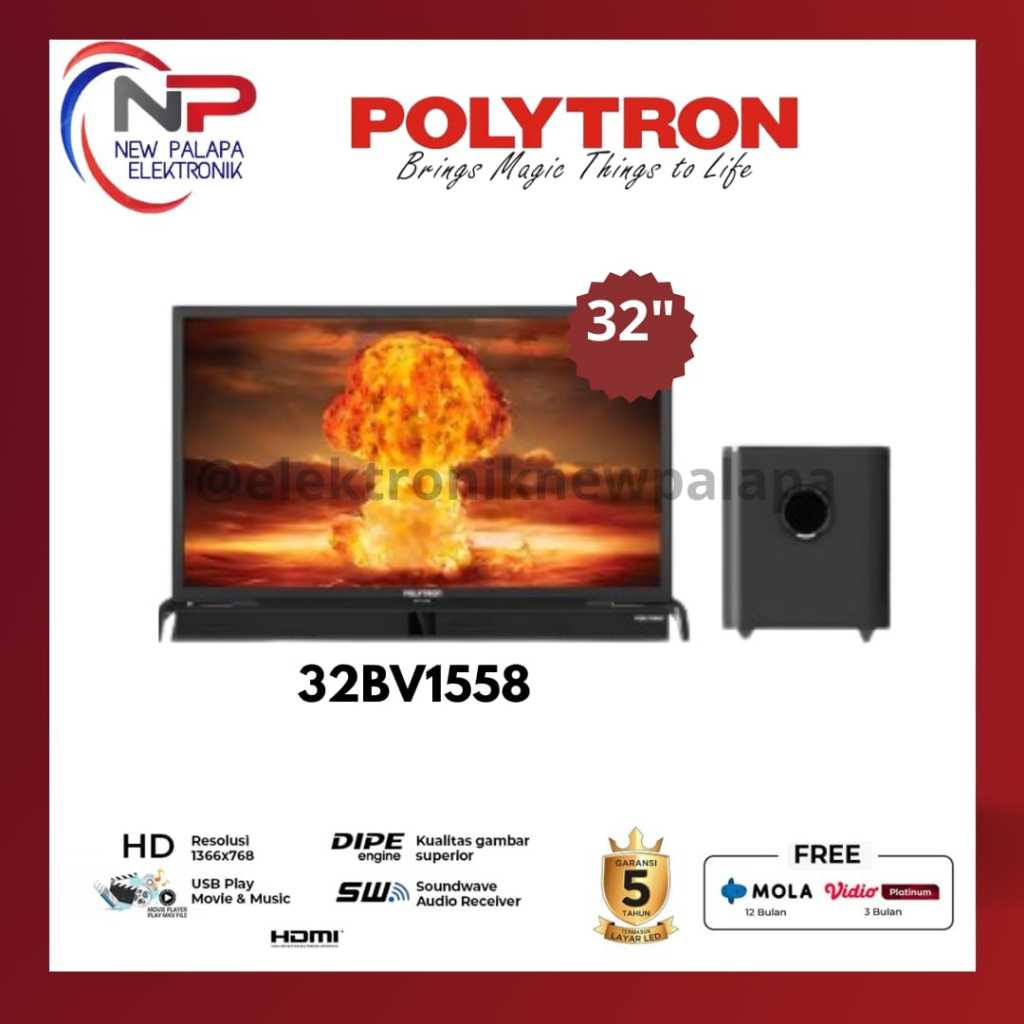 LED Digital TV+SoundBar SubWoofer Polytron 32inch 32BV1558 -Digital Polytron 32inch SoundBar tnp STB