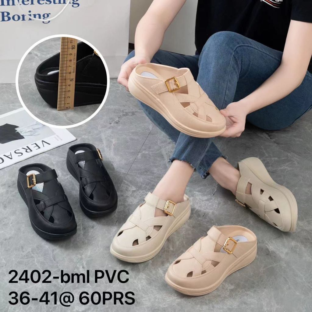 Sandal wanita bustong variasi gesper 2402 Karet tebal sandal Wanita Sandal Bustong Wedges..