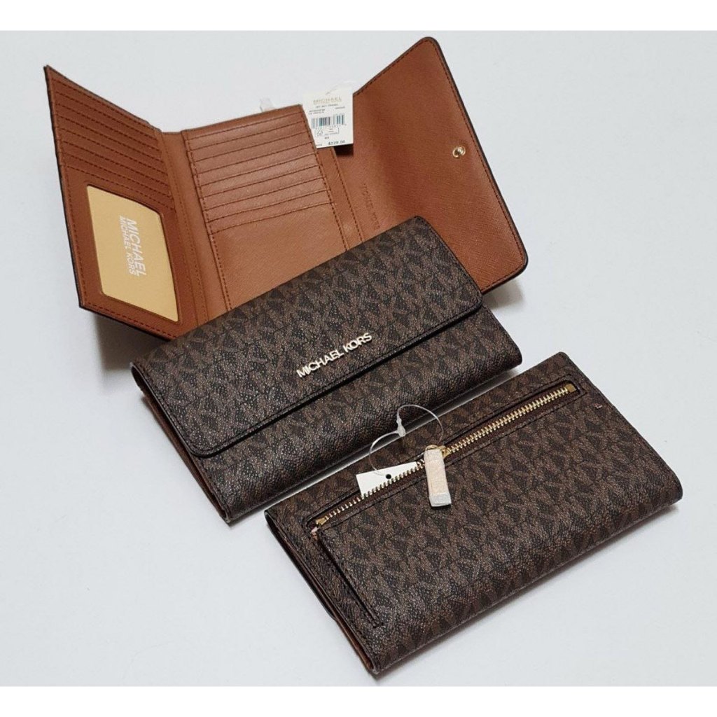 Dompet Wanita Branded M K wallet trifold flap sign brown 100% Original