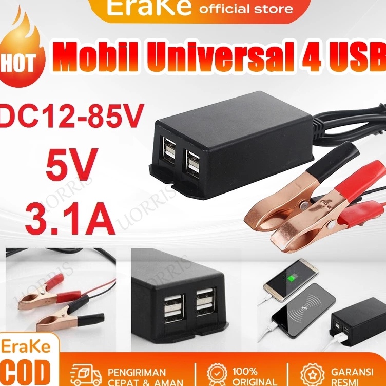 KODE J45T Adaptor Charger HP Darurat Pasang Ke AKI Motor Mobil Universal 4 USB Sambungan Charger Cas
