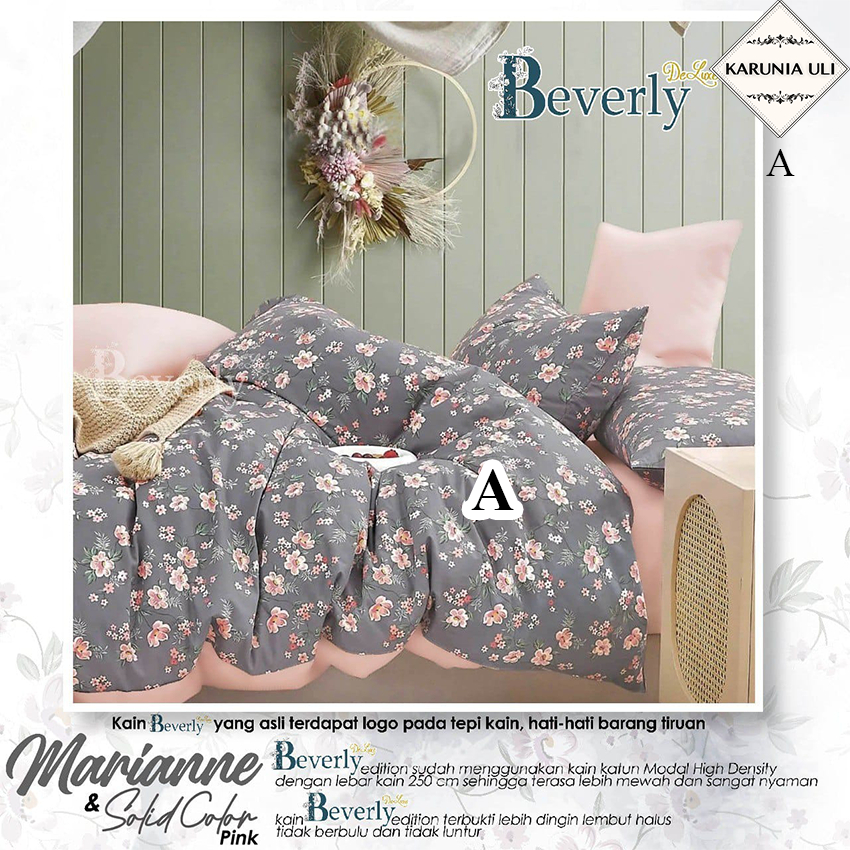 Sprei Katun Lokal BEVERLY Halus daun bunga kecil cream dasar abu-abu MARIANNE anak dewasa unisex, ae