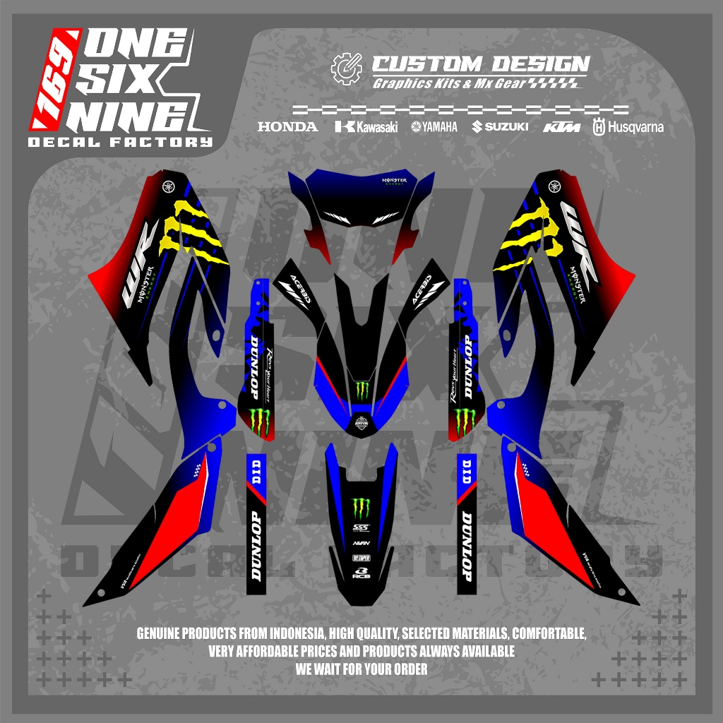 Decal Yamaha Wr 155 Monster Hitam Gradasi Biru - Decal Premium Superglossy Wr 155
