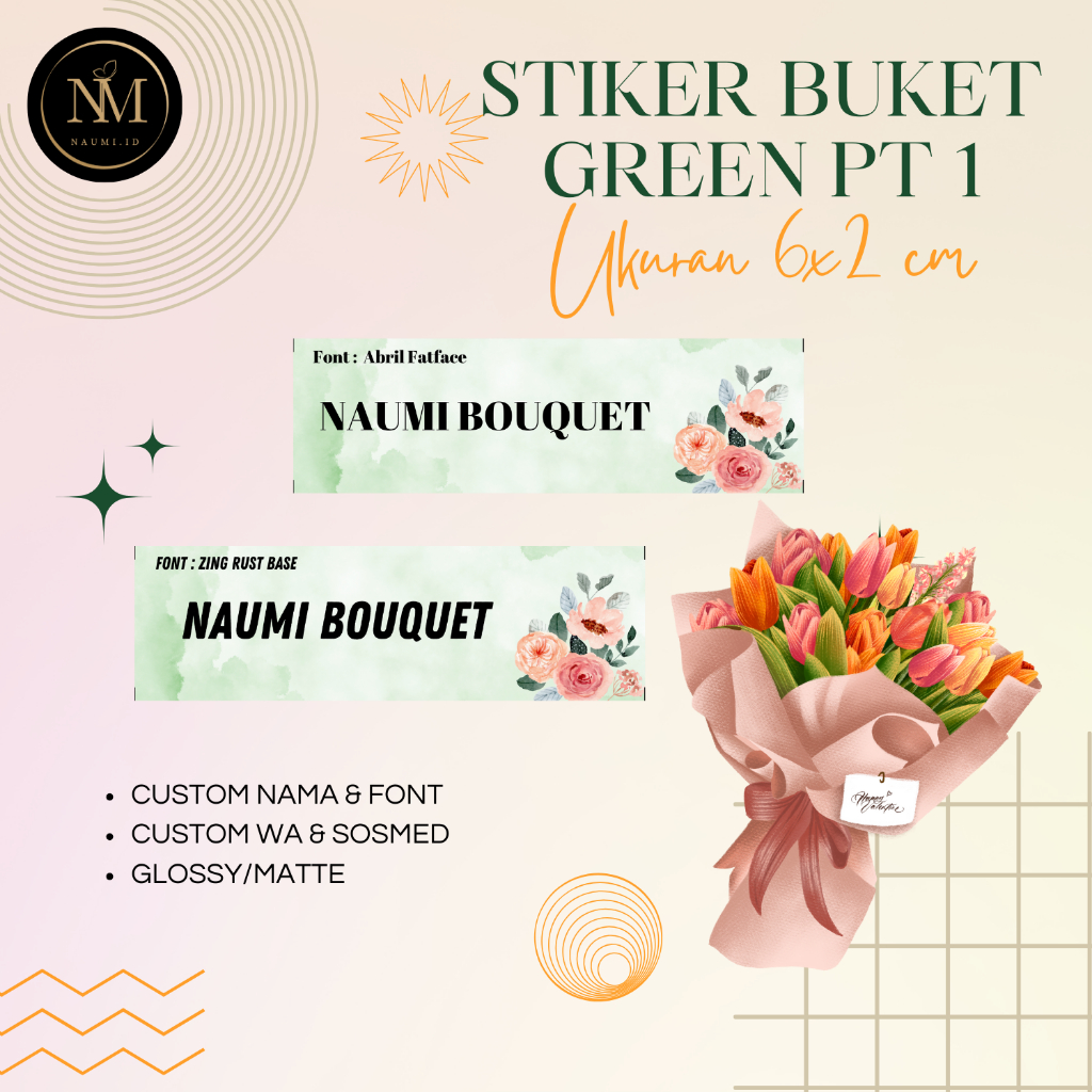 

[ GREEN SERIES, Part 1 ] STIKER BUKET/STICKER BOUQUET/STIKER LABEL BUKET MURAH Ukuran 6x2 CM