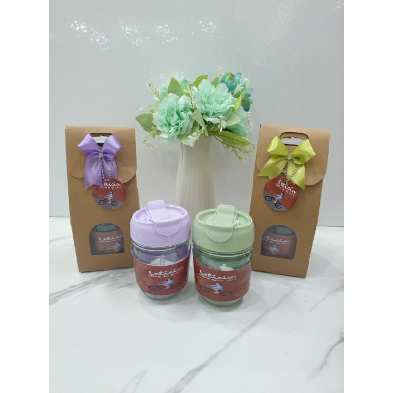 Souvenir tumbler kaca murah/souvenir ulang tahun custom/souvenir aqiqah/pernikahan