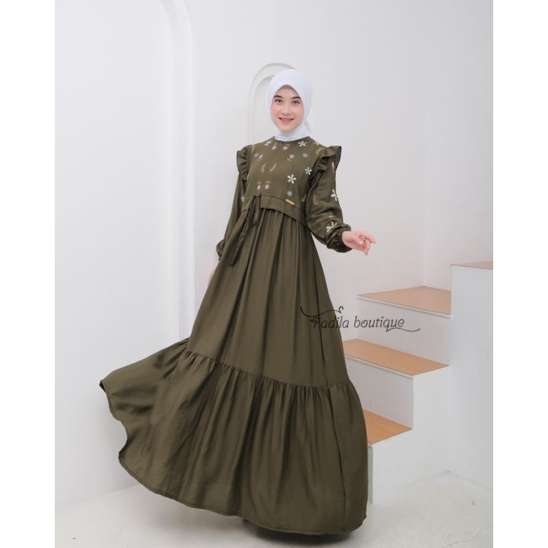 Adisty Gamis Bordir Gamis Polo linen Bordir