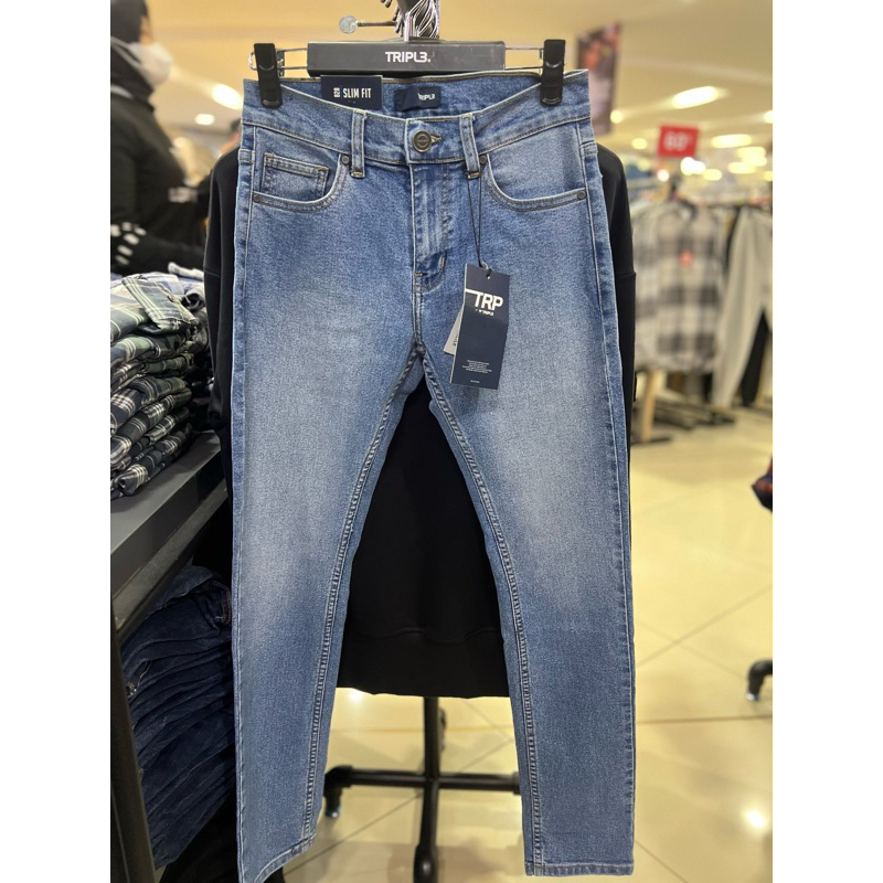 Triple Celana Jeans Pria Light blue original , Brand Triple Celana jeans cowok