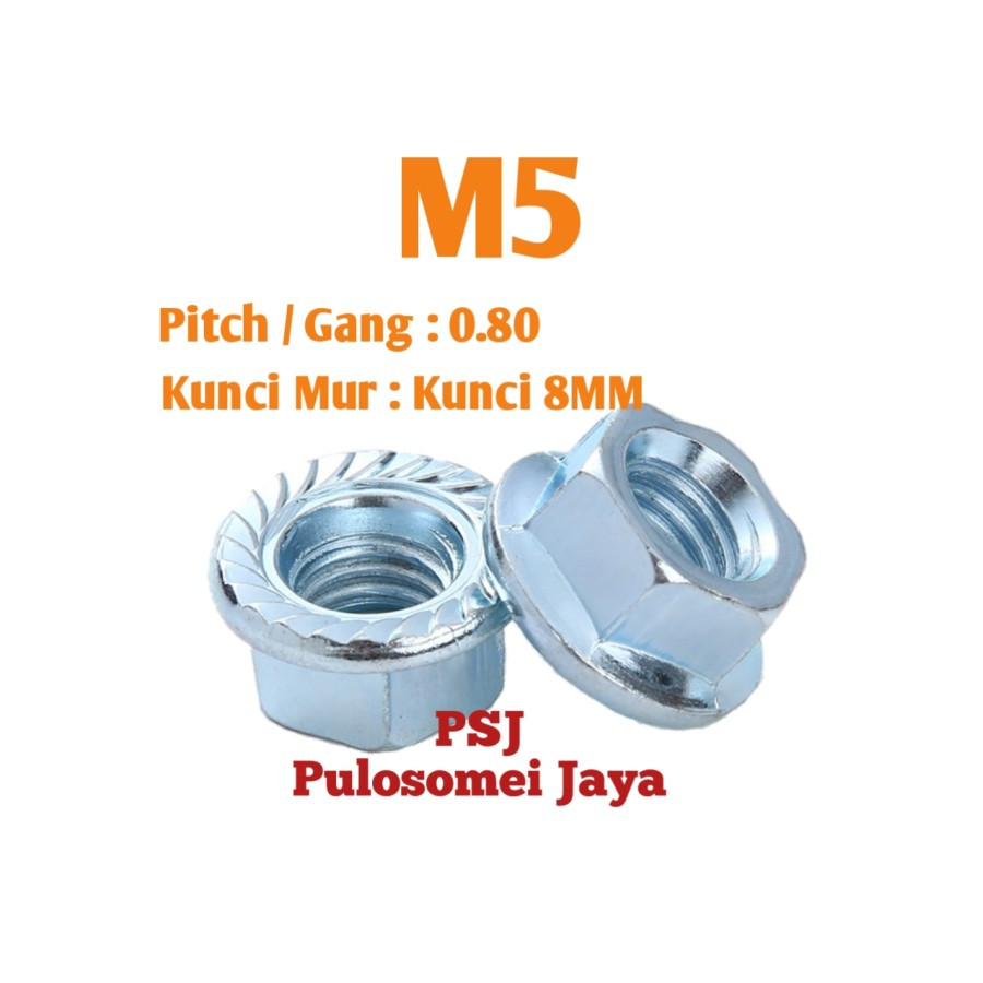 Mur Flange M5 / Flange Nut M5 Putih / Flange Nut Galvanis Putih M5