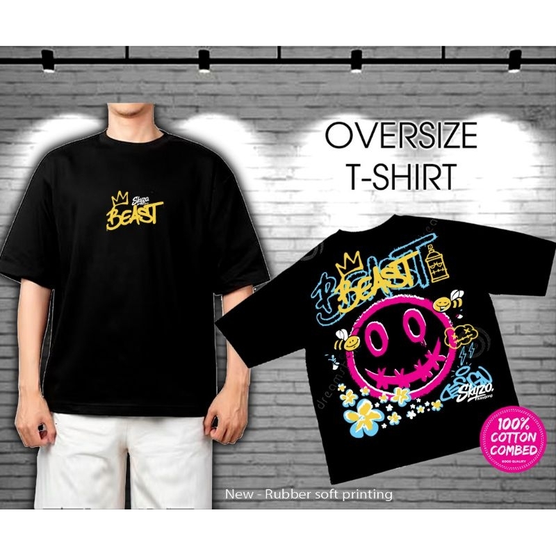 t-shirt terbaru kaos oversize skyzo beast combed premium sablon mesin original