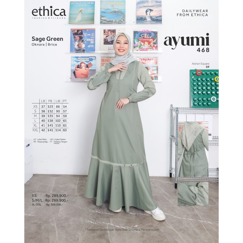 AYUMI 468 SAGE GREEN GAMIS DRESS DEWASA ABAYA ETHICA