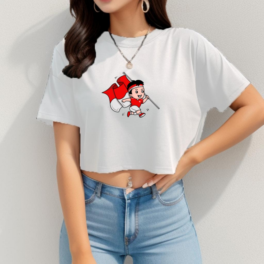 Kaos Crop Tee DT70 Oblong Wanita Baju Kemerdekaan 17 Agustus Cewek Atasan Kekinian Murah Lengan Pend