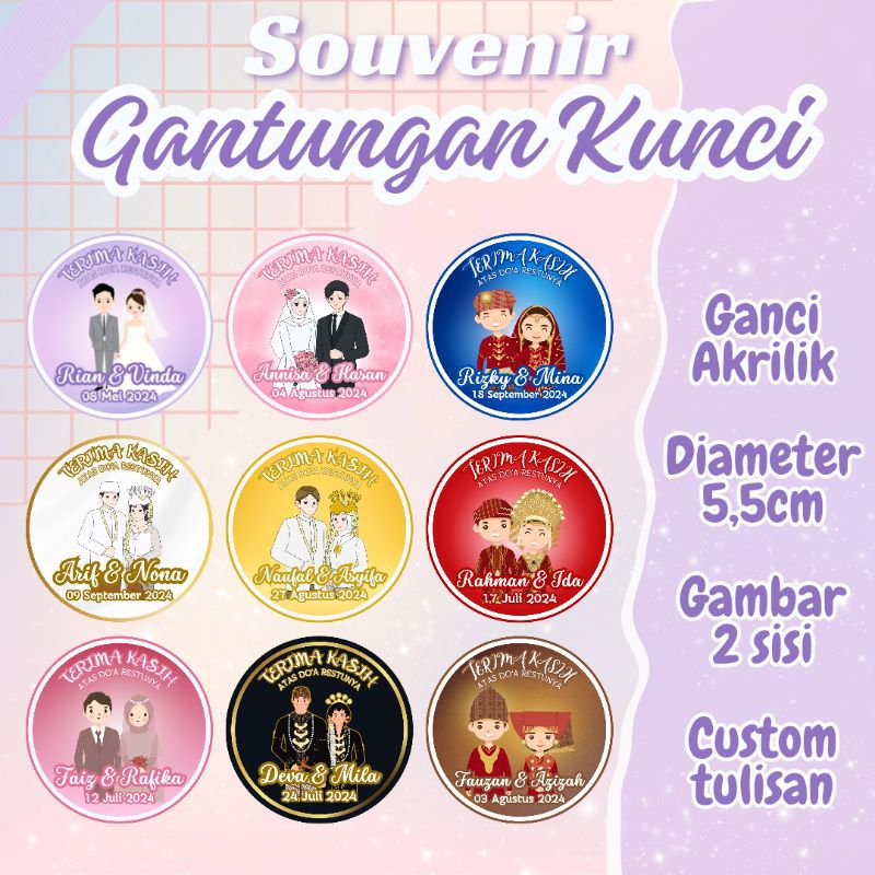 Gantungan Kunci Akrilik Souvenir Pernikahan Custom Tulisan