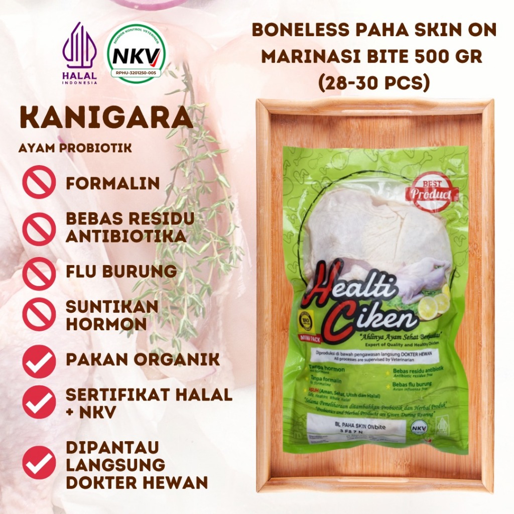 

MEDIUM HEALTI CIKEN MARINASI BONELESS PAHA SKIN ON HALAL HEALTHY CHICKEN 400-500GR