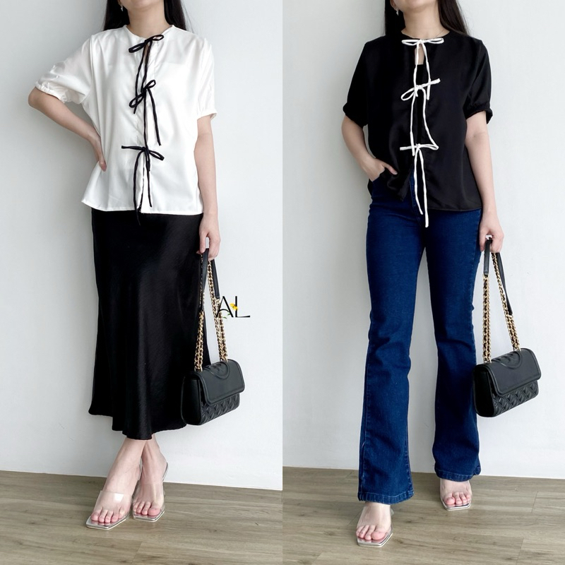 JULIE TOP - ATASAN WANITA RIBBON - BLOUSE KOREA - COQUETTE TOP