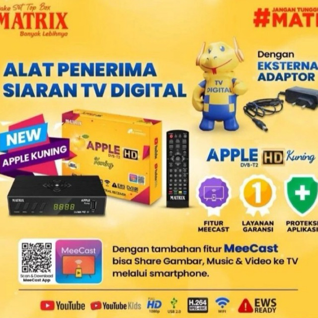 SET TOP BOX TV DIGITAL DVBT2 MATRIX APPLE KUNING