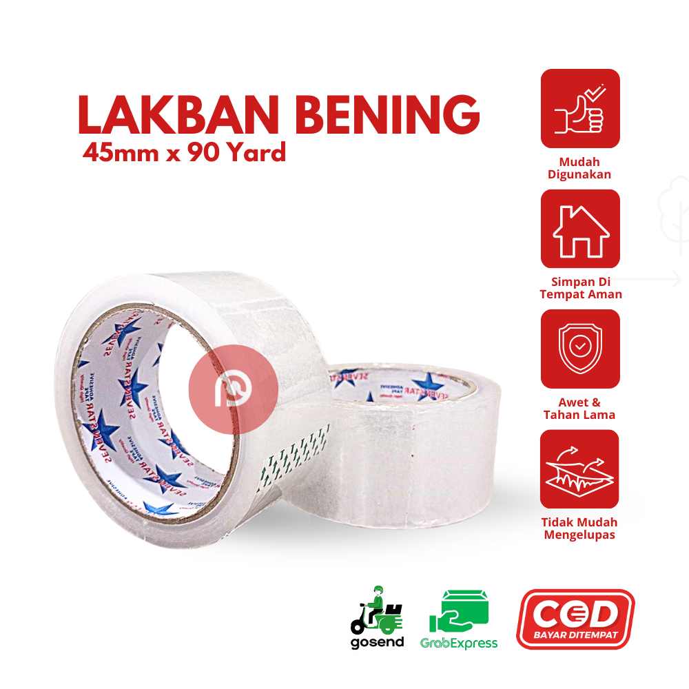 

Lakban Bening Premium Seven Star 45 MM x 90 Yard | Lakban Packing Murah Berkualitas