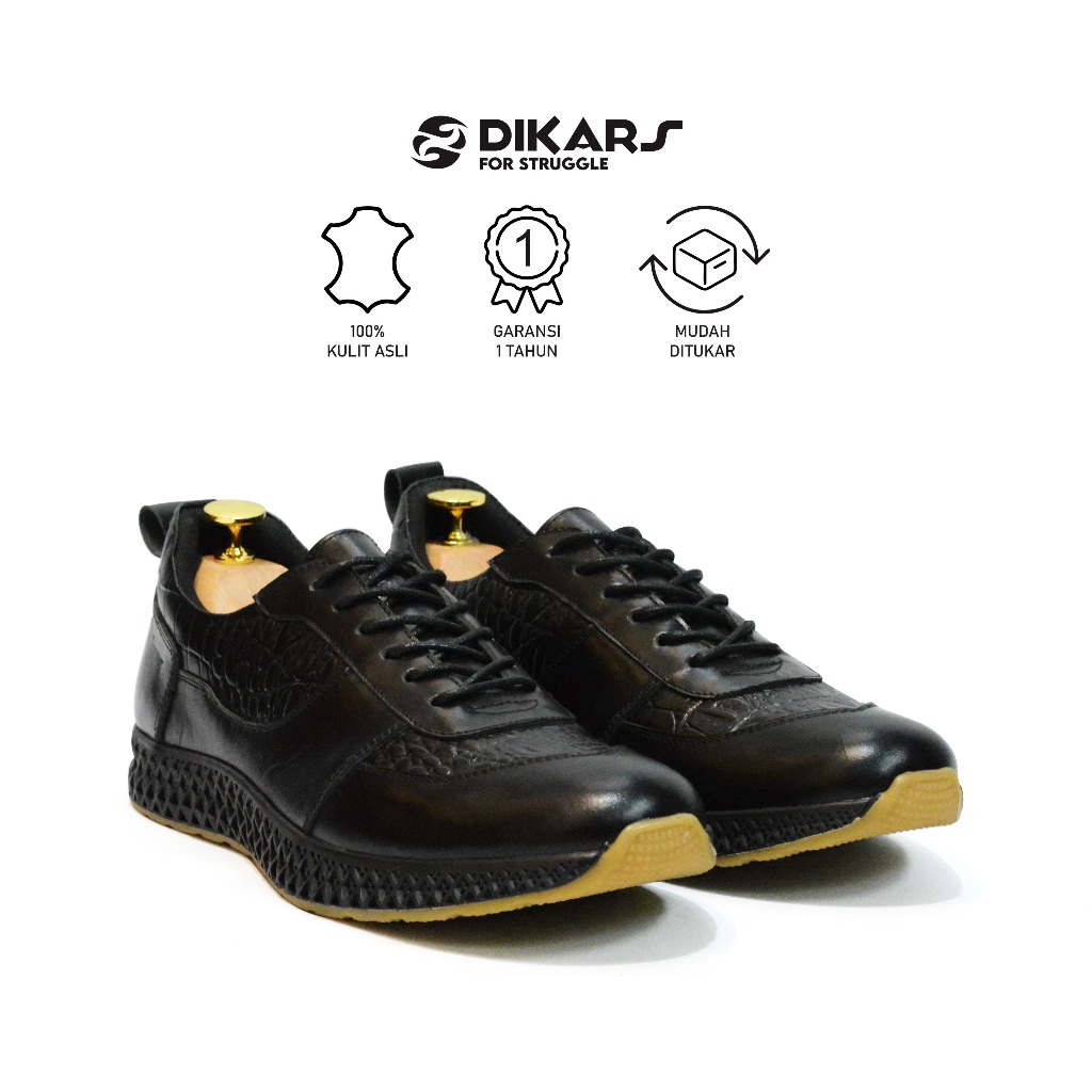 DIKARS - Kratos Black Croco Sneakers Pria Kulit Asli