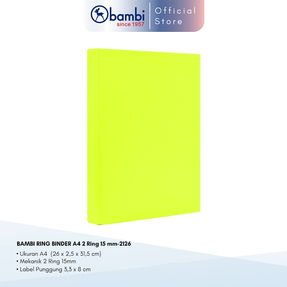 

Bambi Ring Binder A4 2 Ring Fluoro Yellow Green SMALL SIZE 15 mm