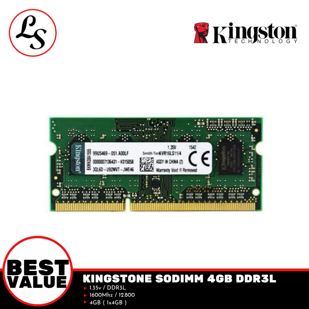 KINGSTON SODIMM 4GB (1x4GB) DDR3L 1600Mhz / 12.800