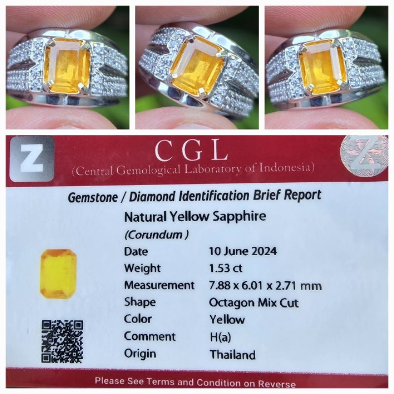 Natural Yellow Sapphire Thailand Memo CGL 1.53 crt