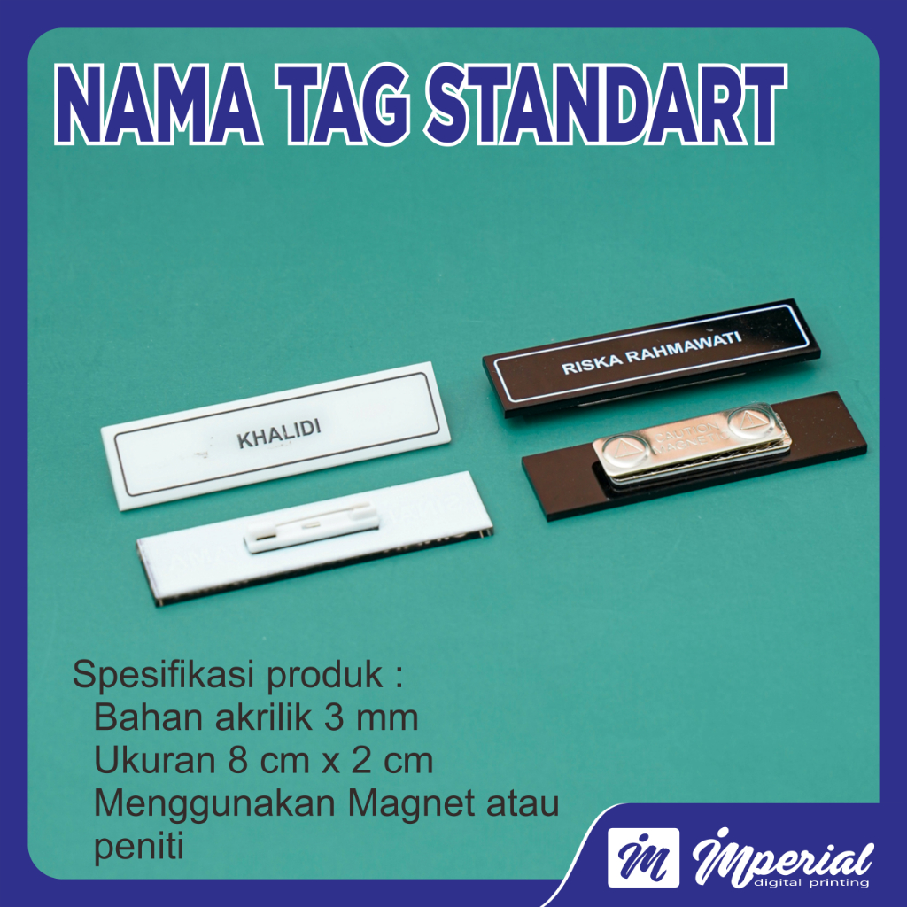 

Name Tag Papan Nama Dada Akrilik Magnet Peniti / Tanpa Minimal Order