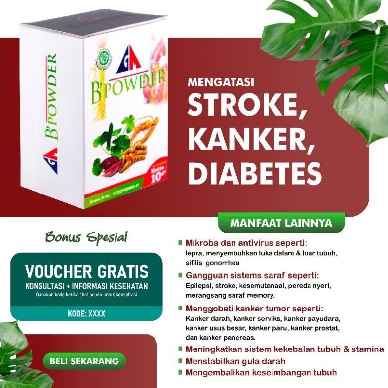 

GM B Powder Ampuh Mengatasi Stroke | Kanker | Diabetes