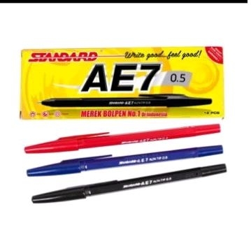 

Bolpoin Standard AE7|| Warna Hitam, Merah, Biru|| 1 pack isi 12