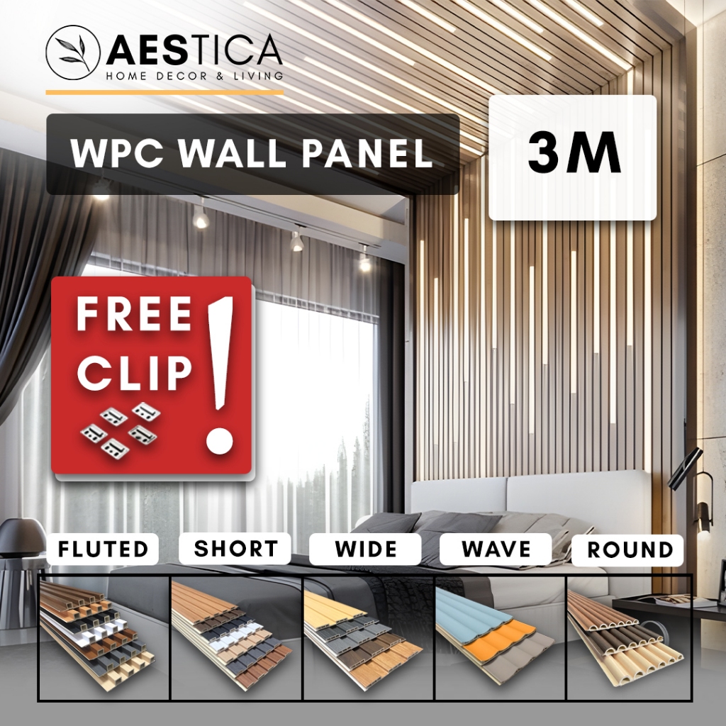 WPC Wood Wall Panel 3M Fluted Short Wide Wave Round  Aestica  Dekor Dinding Rumah Kantor Cafe Klinik