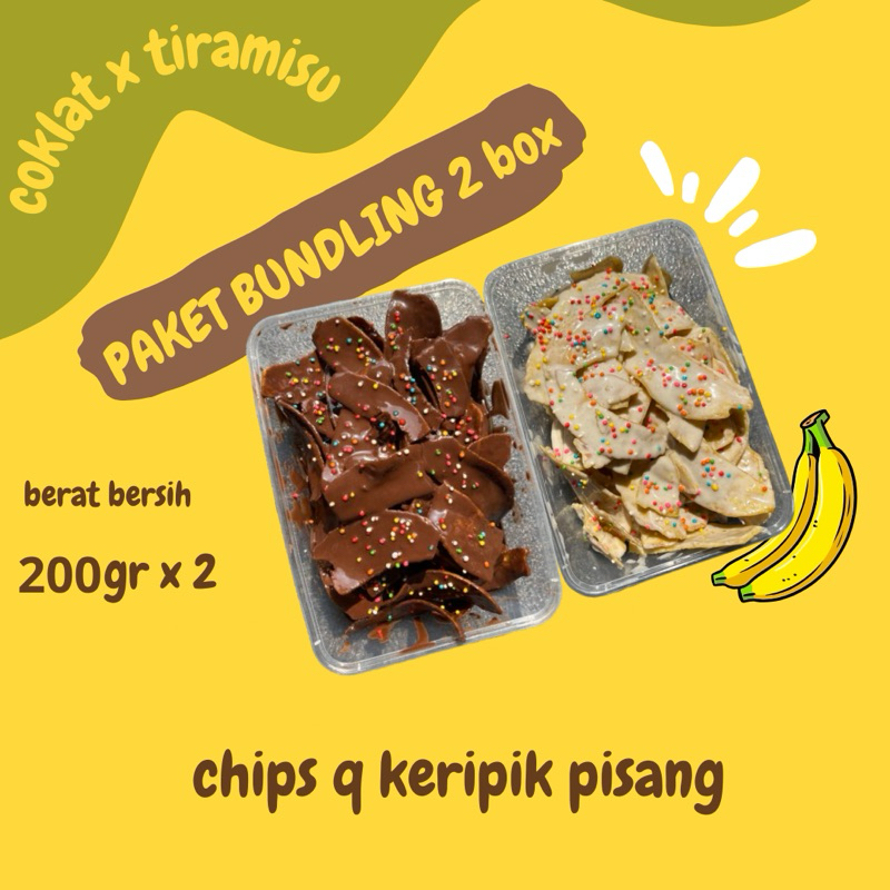 

Keripik Pisang Lumer PAKET BUNDLING 2 BOX COKLAT TIRAMISU CHIPS Q KERIPIK PISANG