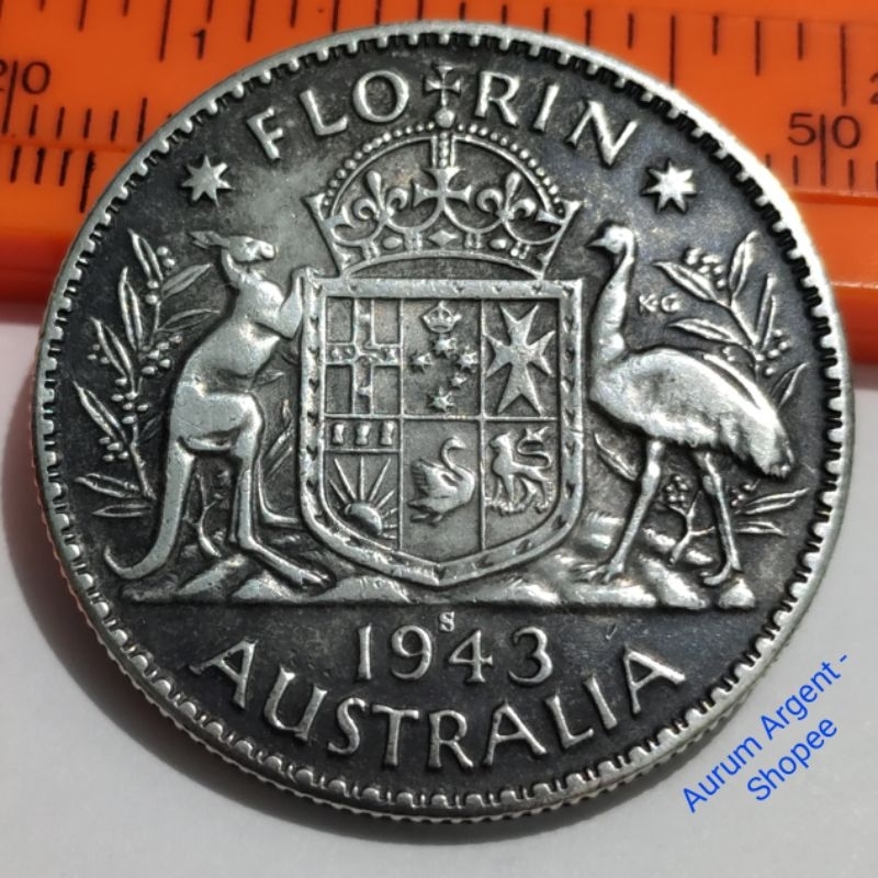 SKK.25-- 1 PC KOIN PERAK KUNO ASLI FLORIN GEORGIVS VI TH 1943. -- SILVER COIN --